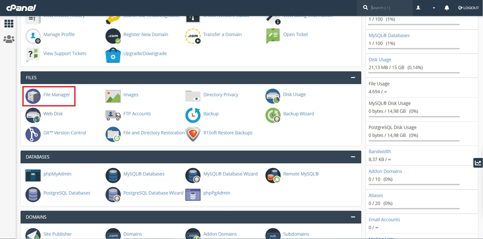 cPanel - open File Manager
