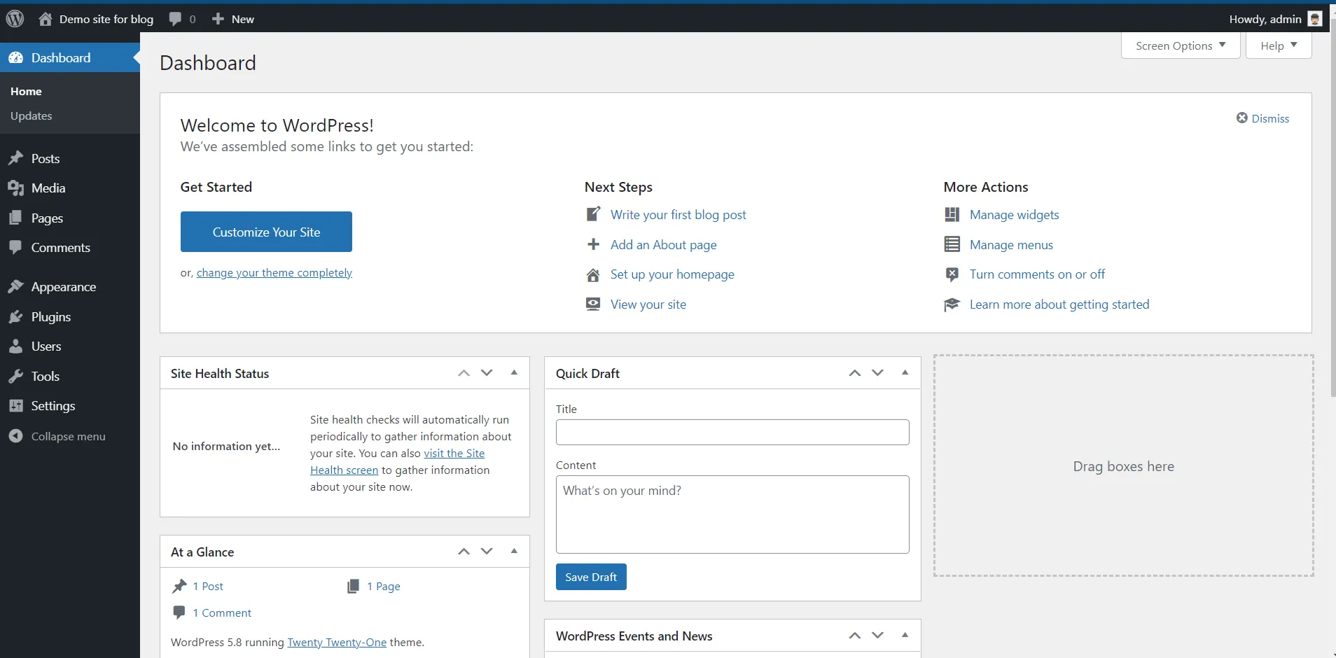 WordPress - dashboard