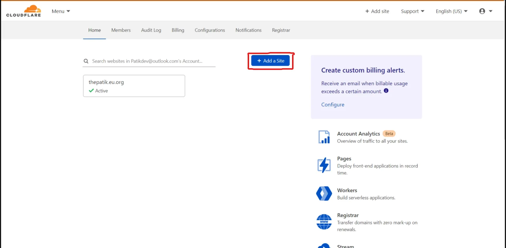 Add site button click