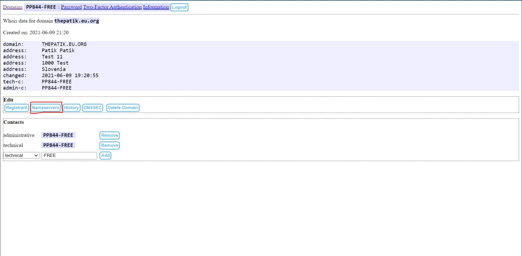 Update DNS nameserver - stap 1
