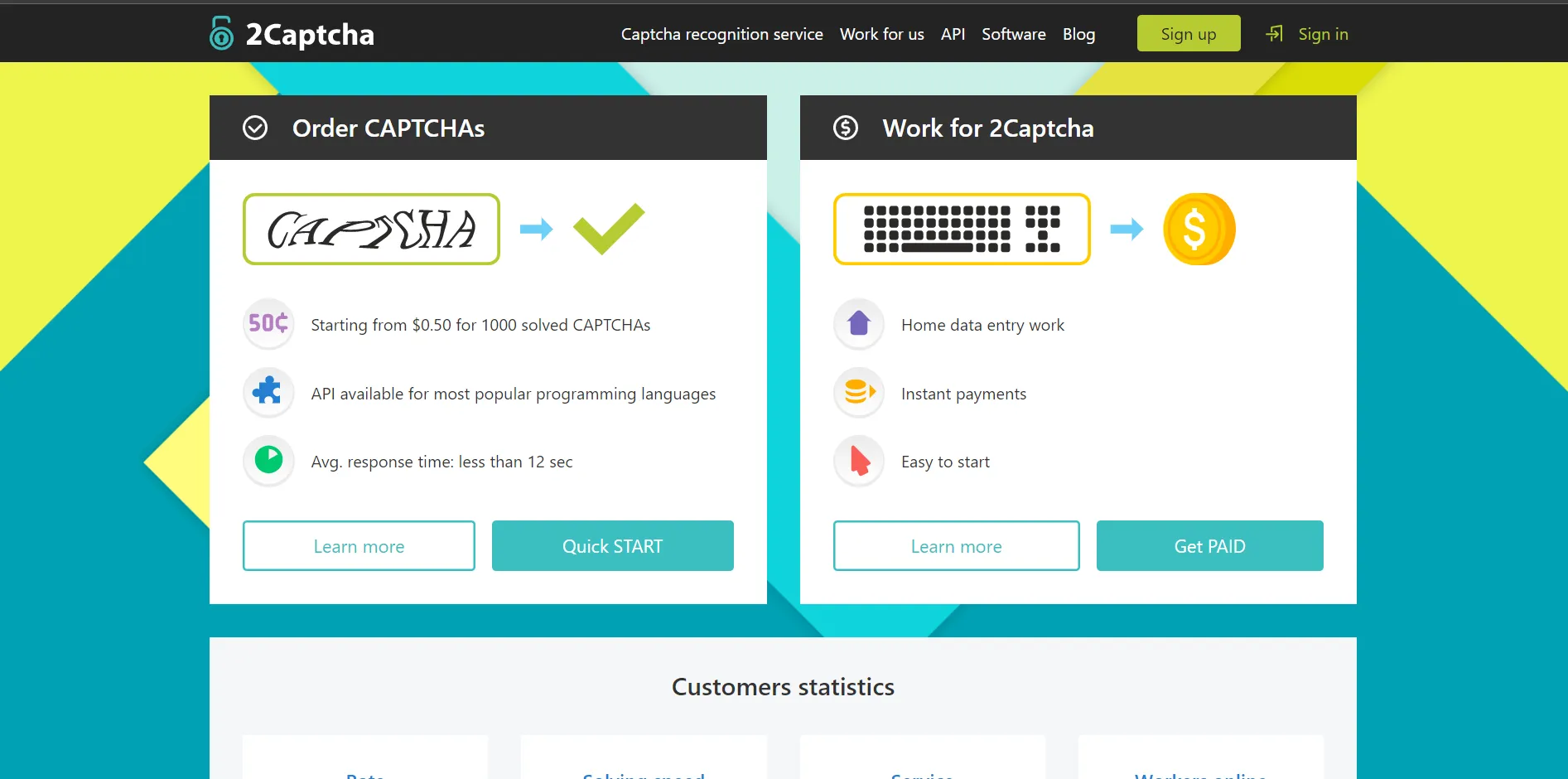 2Captcha main webpage