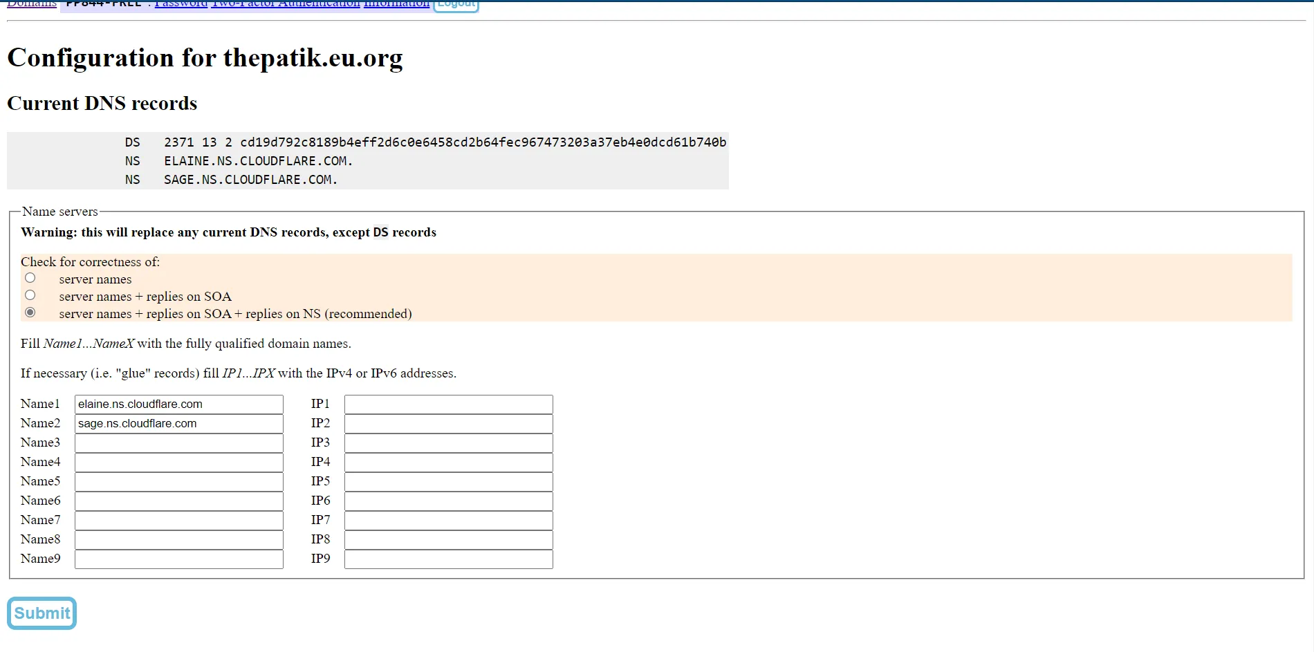 Update DNS nameserver - stap 2