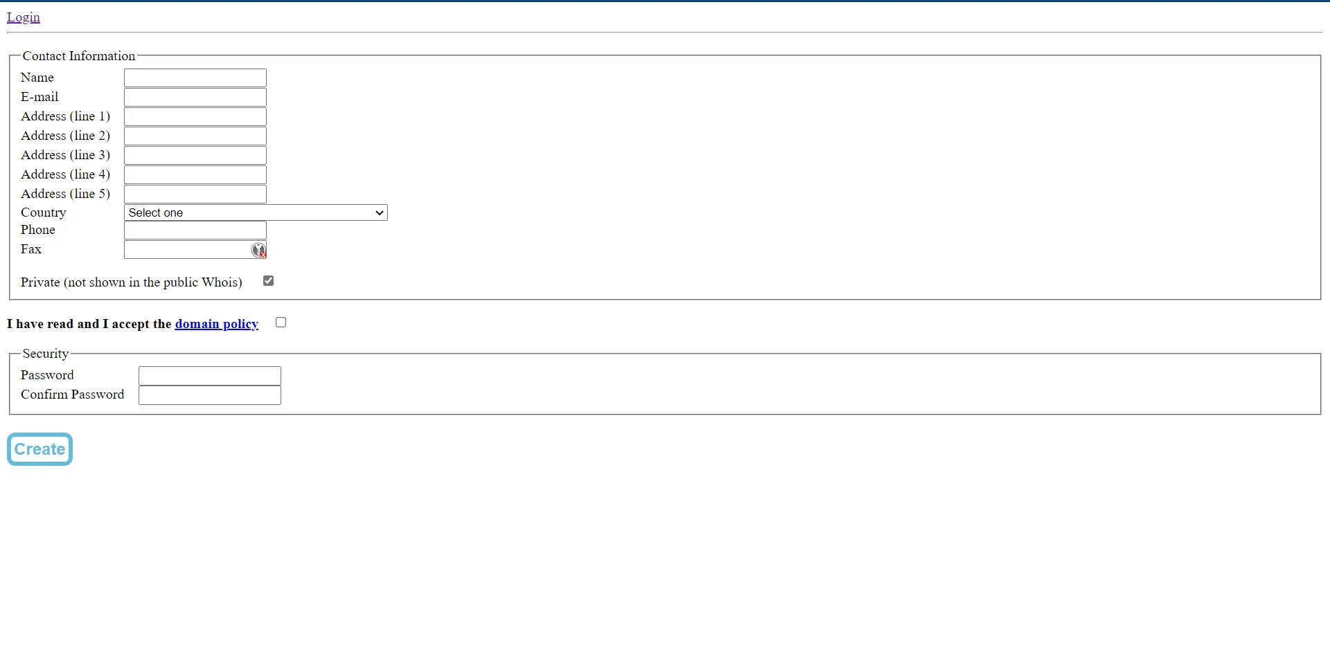 Register form on eu.org