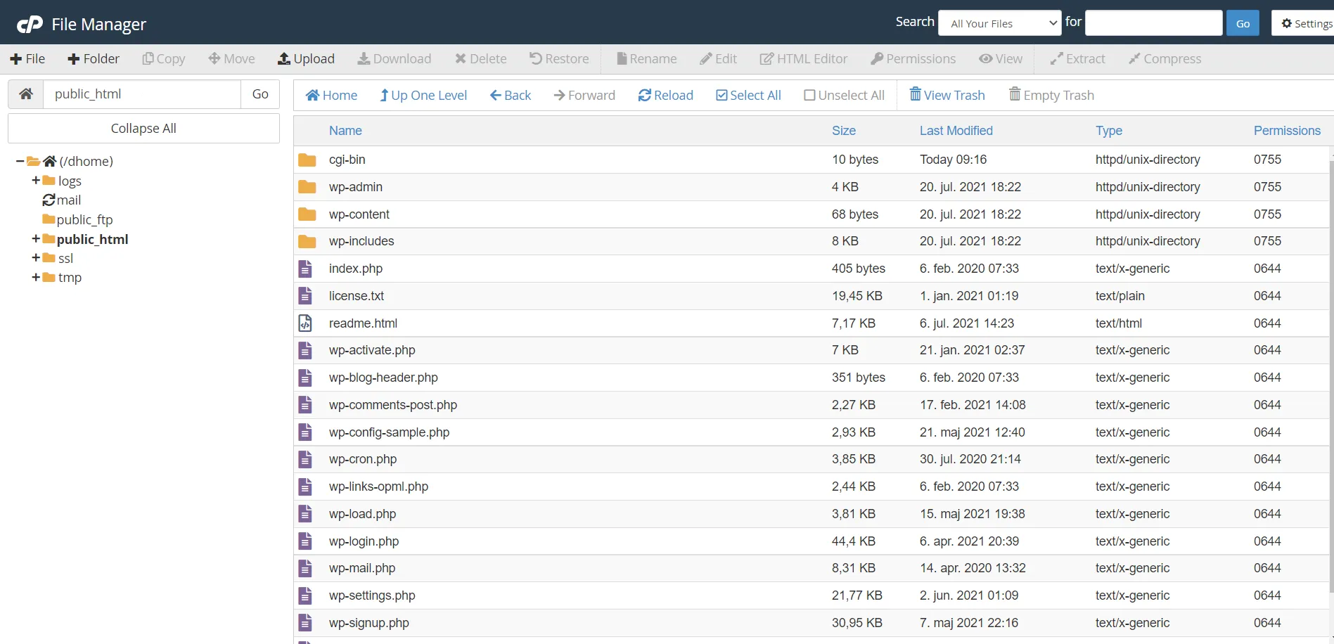 cPanel - file structure on end
